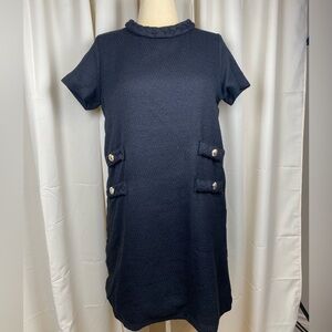 Elegant Black Short Sleeve Dress with Braided Neckline